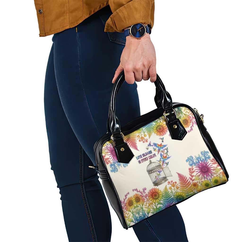 Love Blooms in Every Color Shoulder Handbag Nature Rainbow of Freedom
