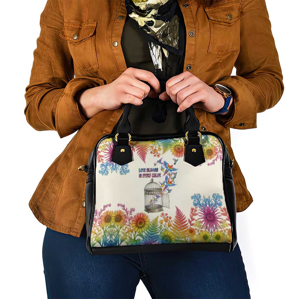 Love Blooms in Every Color Shoulder Handbag Nature Rainbow of Freedom