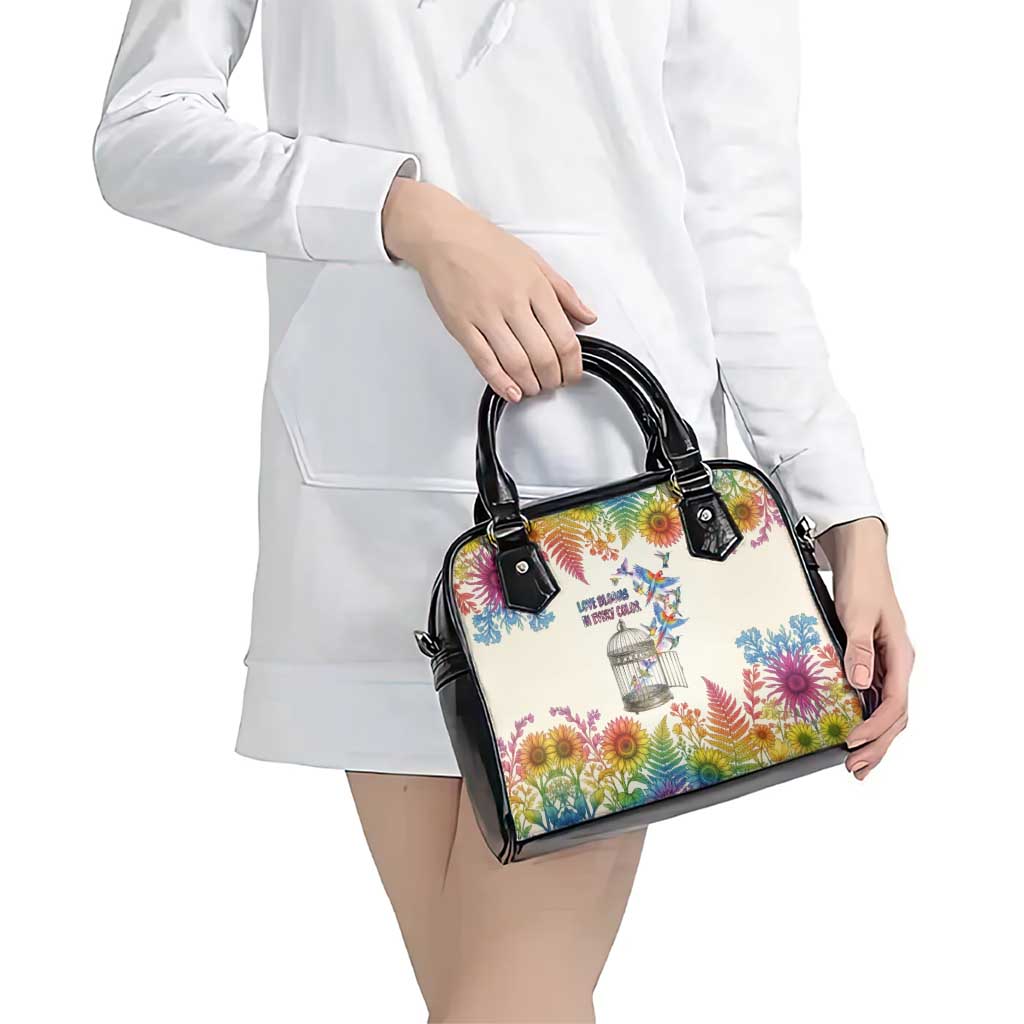 Love Blooms in Every Color Shoulder Handbag Nature Rainbow of Freedom
