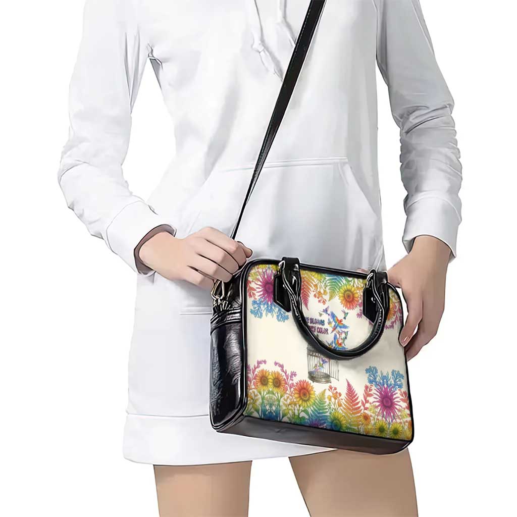 Love Blooms in Every Color Shoulder Handbag Nature Rainbow of Freedom