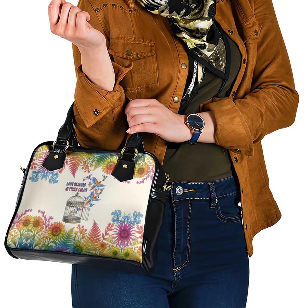 Love Blooms in Every Color Shoulder Handbag Nature Rainbow of Freedom