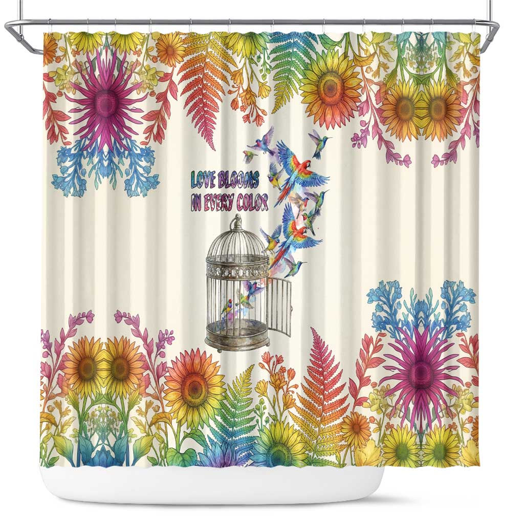 Love Blooms in Every Color Shower Curtain Nature Rainbow of Freedom