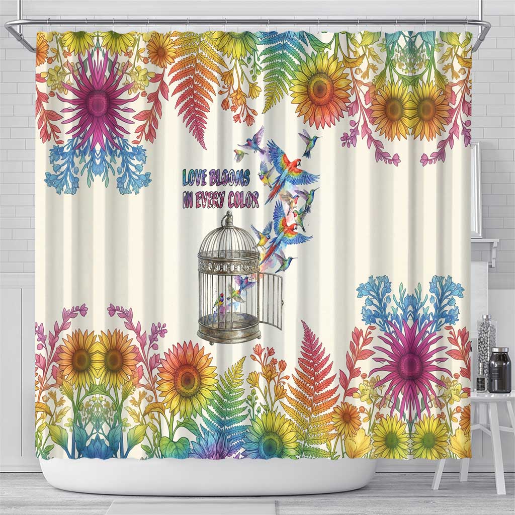 Love Blooms in Every Color Shower Curtain Nature Rainbow of Freedom