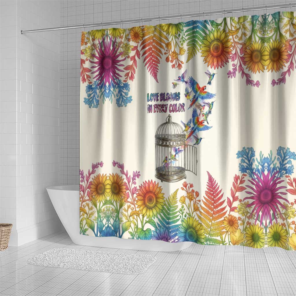 Love Blooms in Every Color Shower Curtain Nature Rainbow of Freedom