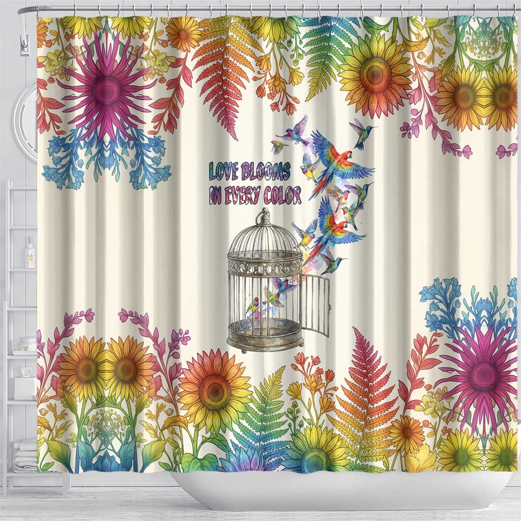 Love Blooms in Every Color Shower Curtain Nature Rainbow of Freedom