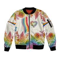 Love Blooms in Every Color Sleeve Zip Bomber Jacket Nature Rainbow of Freedom
