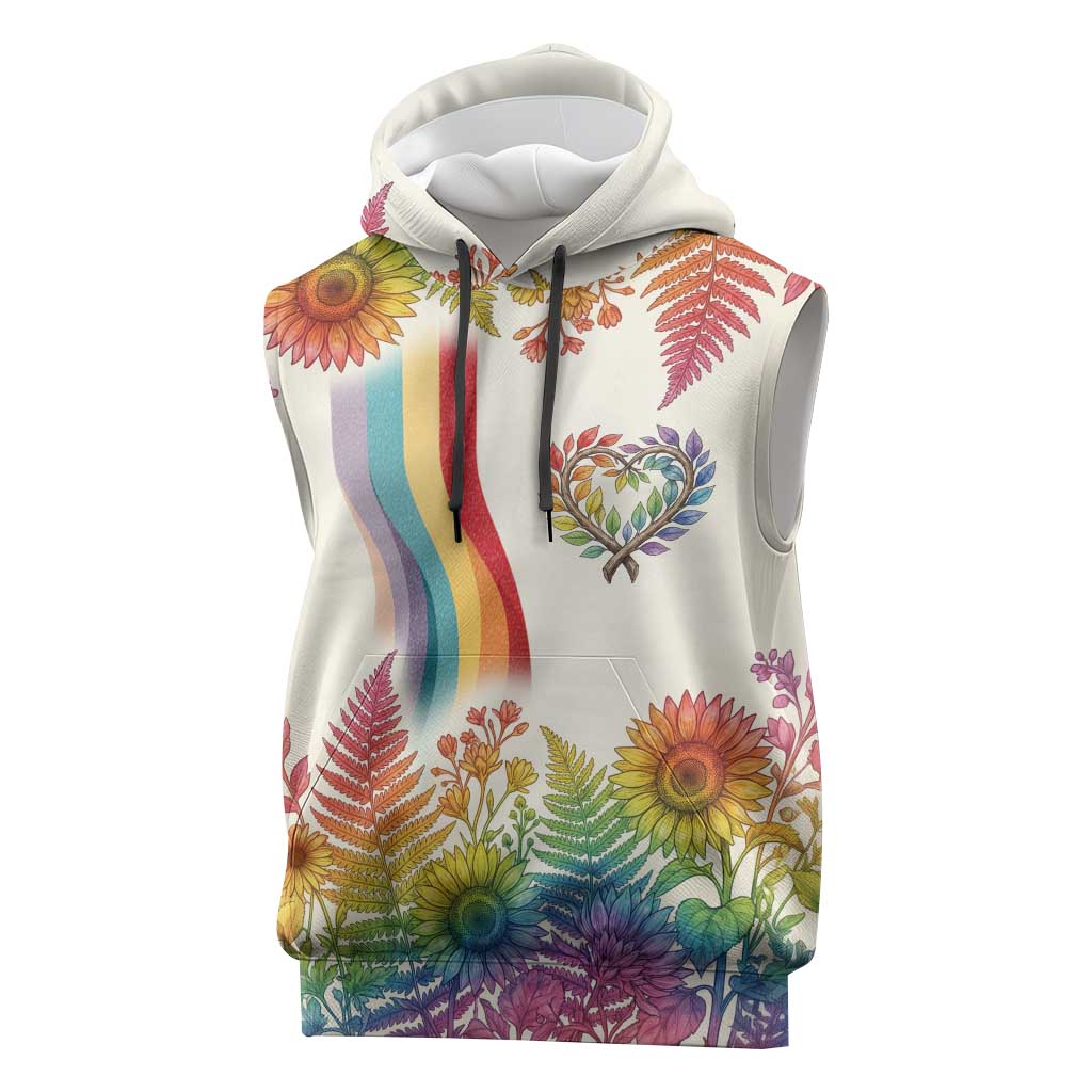 Love Blooms in Every Color Sleeveless Hoodie Nature Rainbow of Freedom