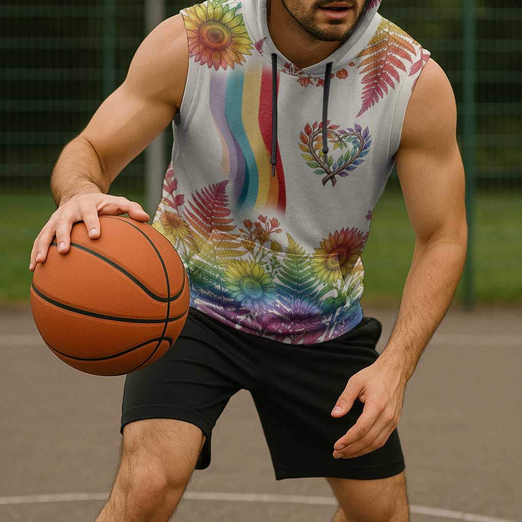 Love Blooms in Every Color Sleeveless Hoodie Nature Rainbow of Freedom