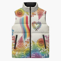 Love Blooms in Every Color Sleeveless Puffer Jacket Nature Rainbow of Freedom