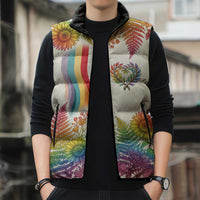 Love Blooms in Every Color Sleeveless Puffer Jacket Nature Rainbow of Freedom