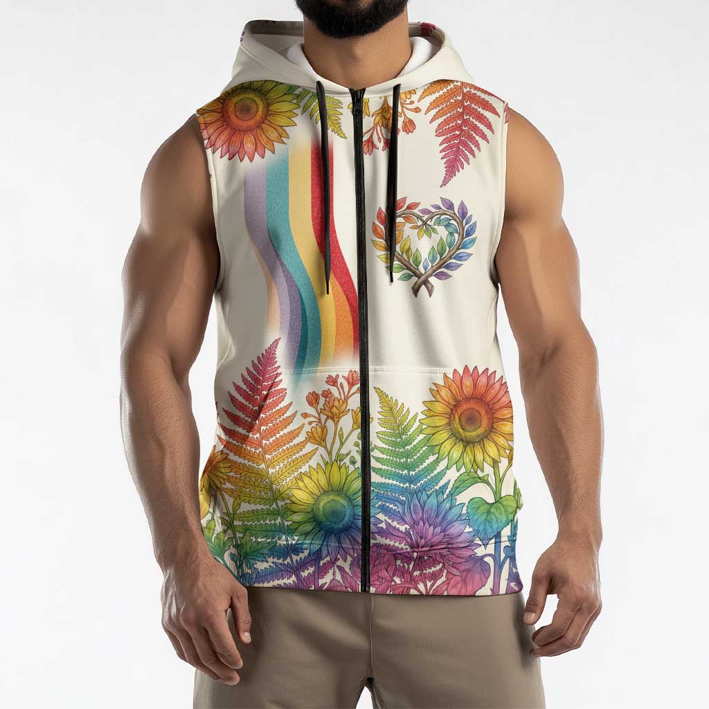 Love Blooms in Every Color Sleeveless Zip Hoodie Nature Rainbow of Freedom