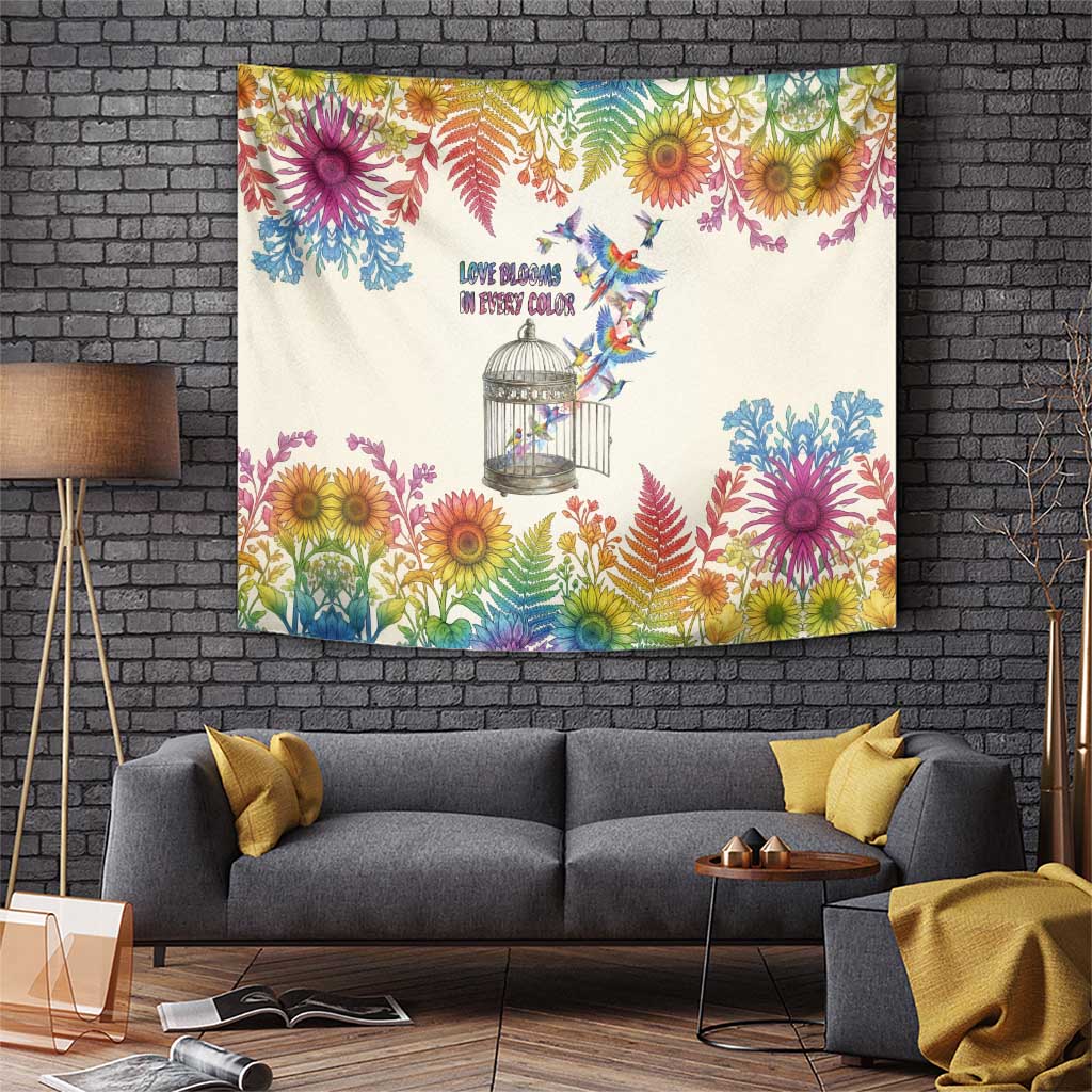 Love Blooms in Every Color Tapestry Nature Rainbow of Freedom