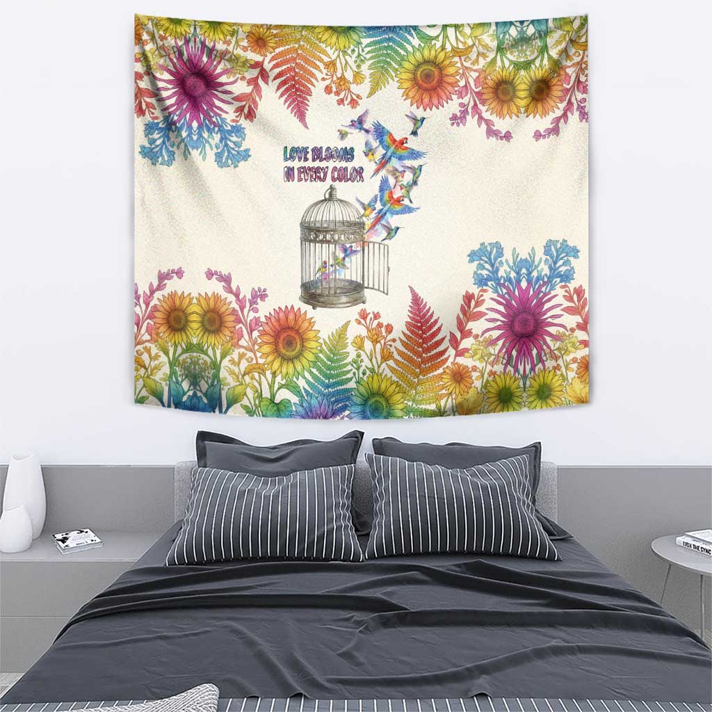 Love Blooms in Every Color Tapestry Nature Rainbow of Freedom