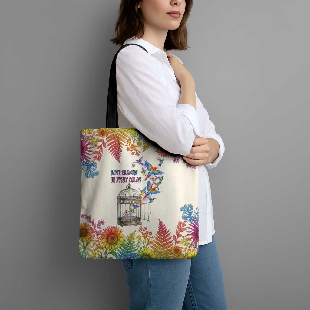 Love Blooms in Every Color Tote Bag Nature Rainbow of Freedom