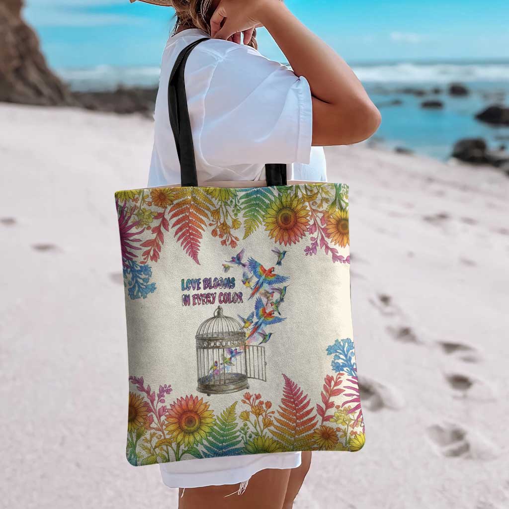 Love Blooms in Every Color Tote Bag Nature Rainbow of Freedom