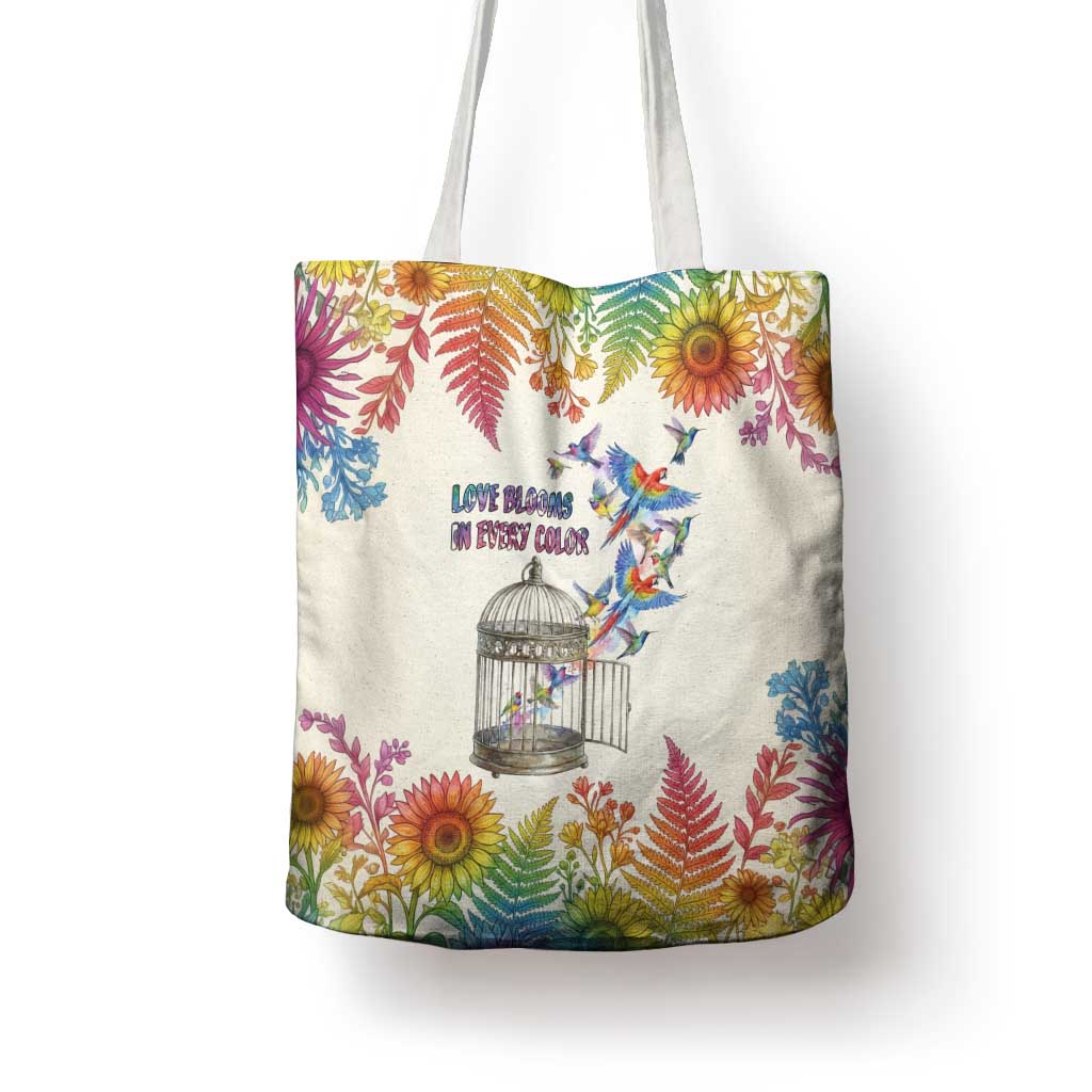 Love Blooms in Every Color Tote Bag Nature Rainbow of Freedom