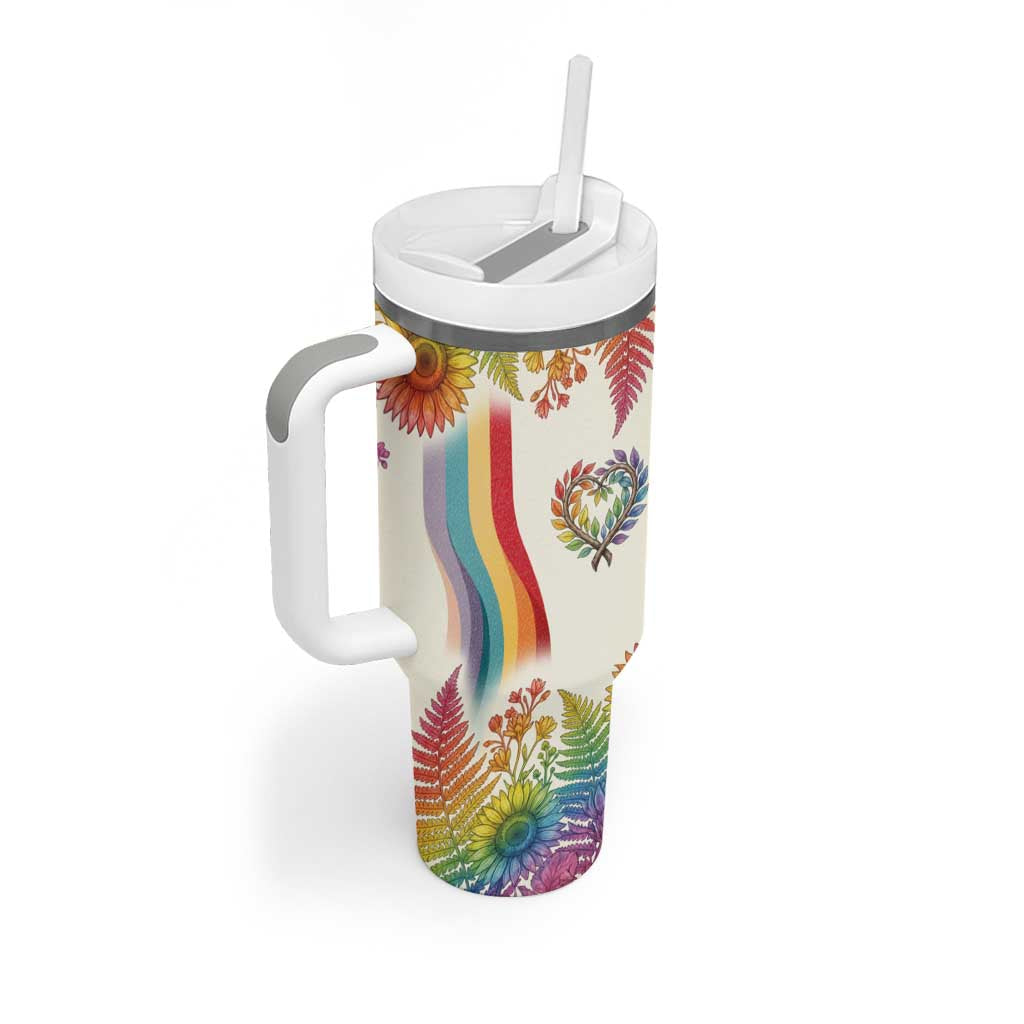 Love Blooms in Every Color Tumbler With Handle Nature Rainbow of Freedom