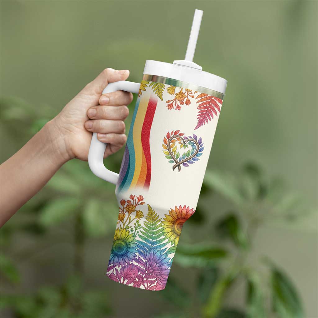 Love Blooms in Every Color Tumbler With Handle Nature Rainbow of Freedom
