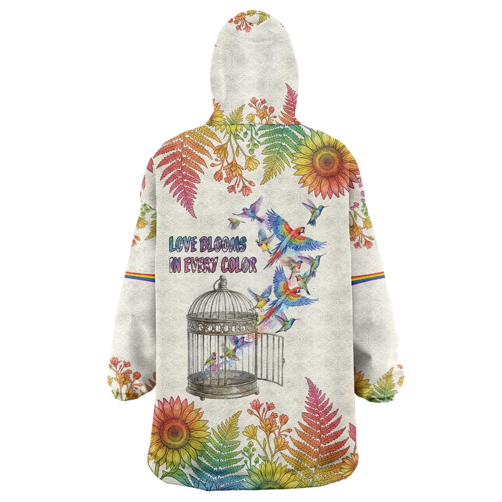 Love Blooms in Every Color Wearable Blanket Hoodie Nature Rainbow of Freedom