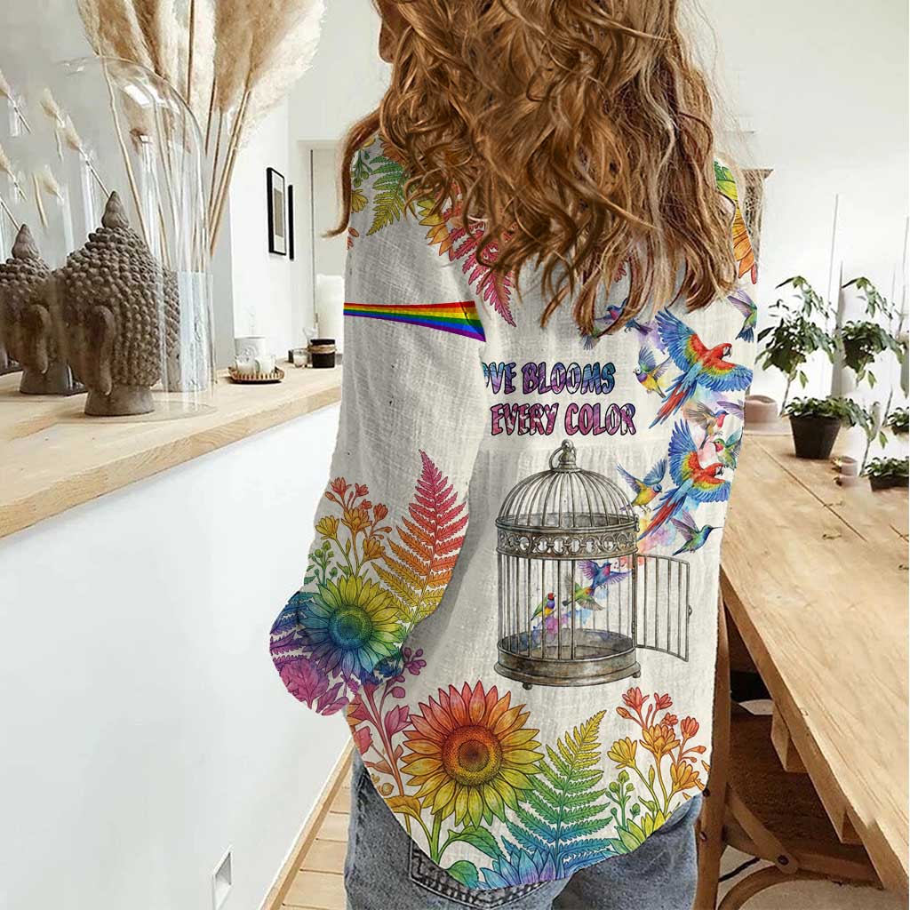 Love Blooms in Every Color Women Casual Shirt Nature Rainbow of Freedom