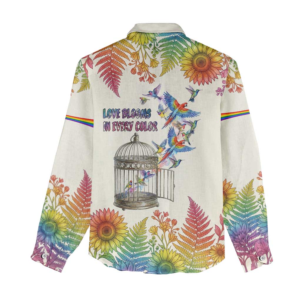 Love Blooms in Every Color Women Casual Shirt Nature Rainbow of Freedom