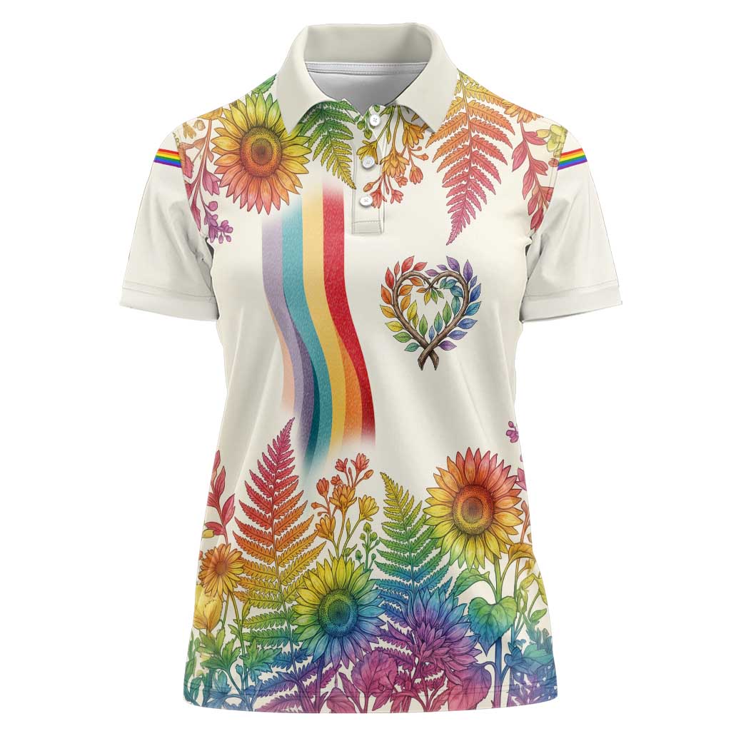 Love Blooms in Every Color Women Polo Shirt Nature Rainbow of Freedom