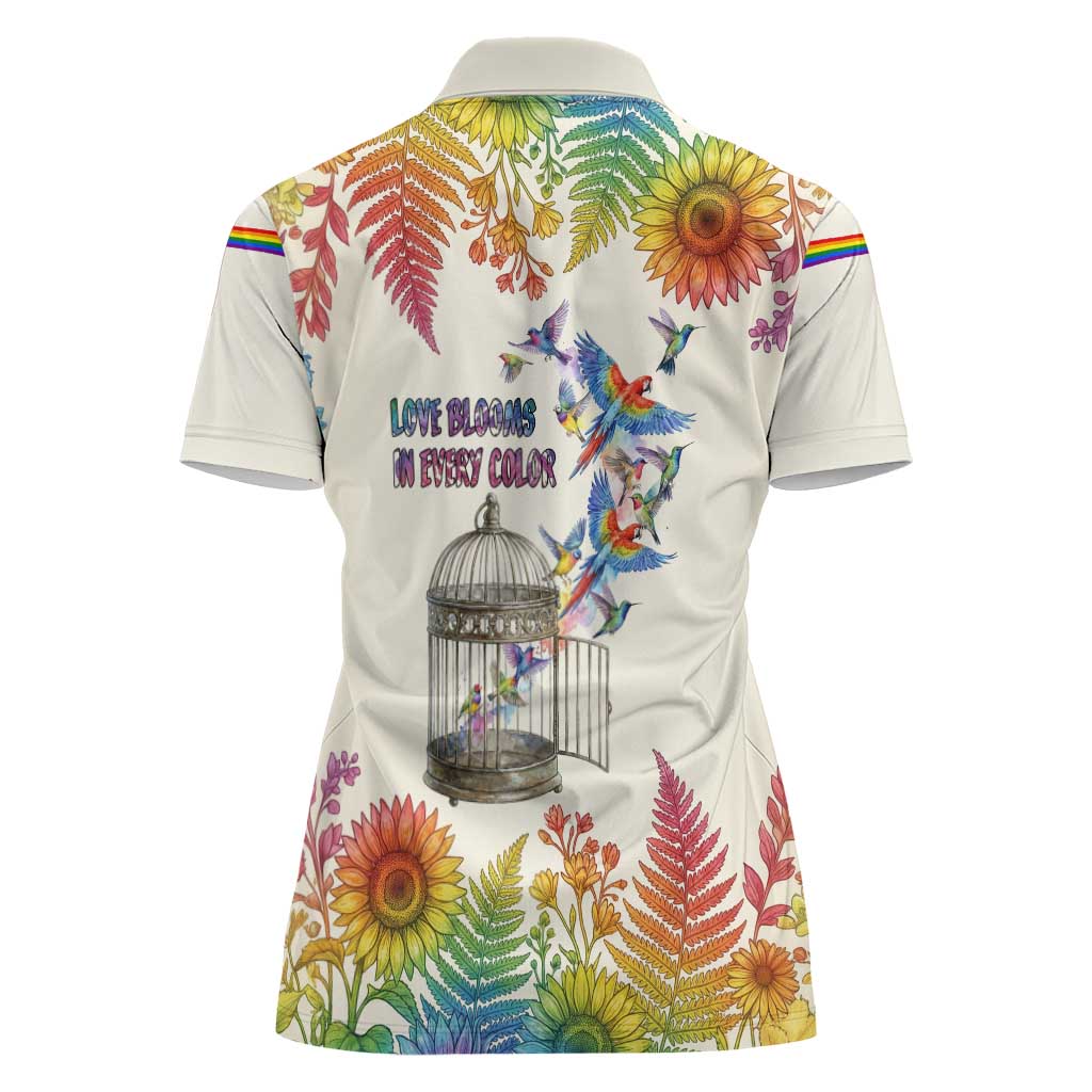 Love Blooms in Every Color Women Polo Shirt Nature Rainbow of Freedom
