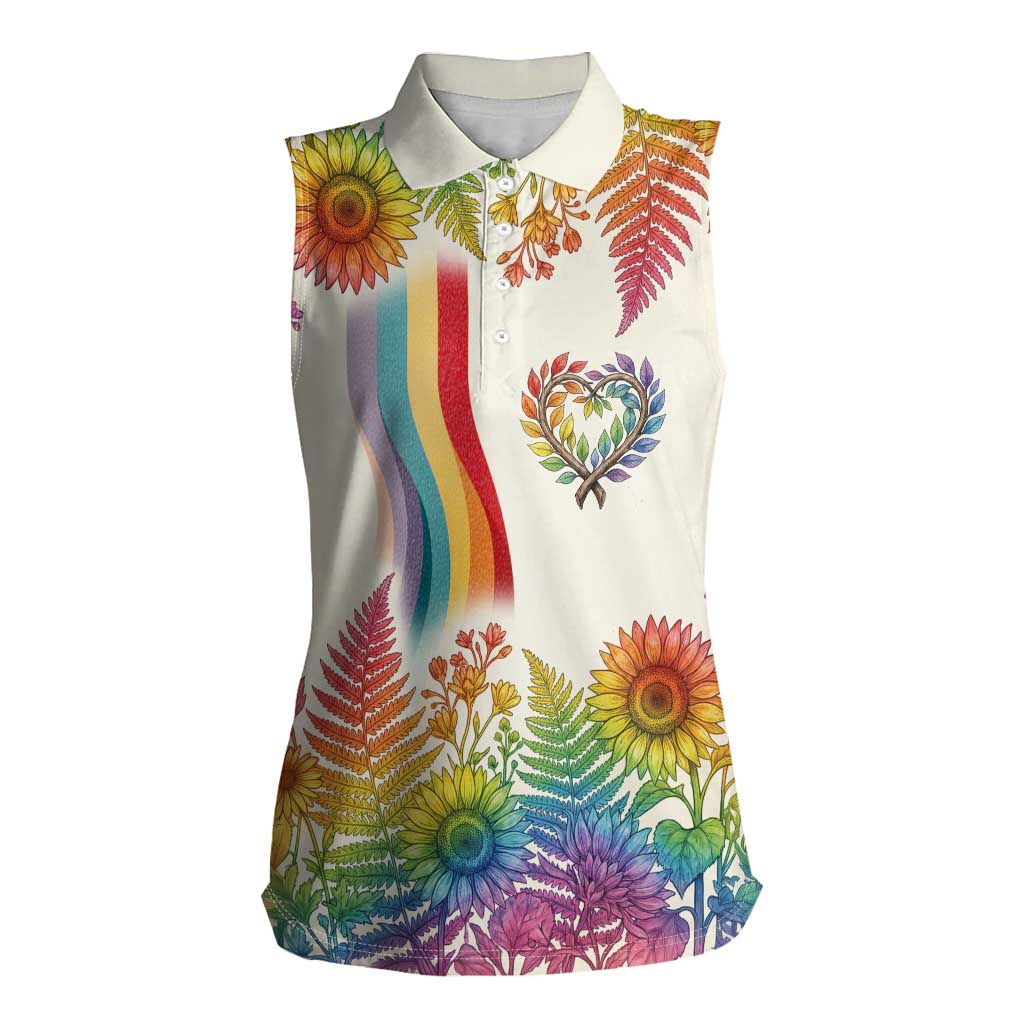 Love Blooms in Every Color Women Sleeveless Polo Shirt Nature Rainbow of Freedom