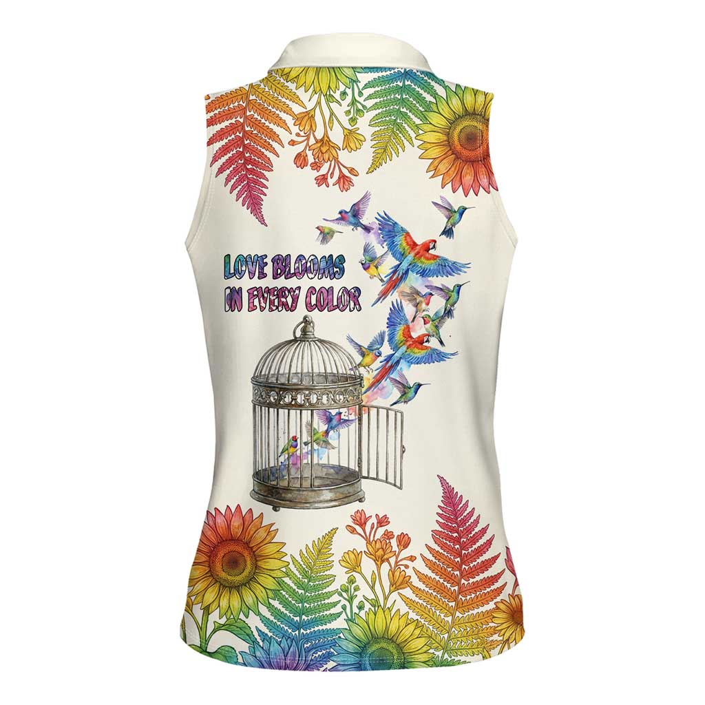 Love Blooms in Every Color Women Sleeveless Polo Shirt Nature Rainbow of Freedom