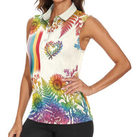 Love Blooms in Every Color Women Sleeveless Polo Shirt Nature Rainbow of Freedom