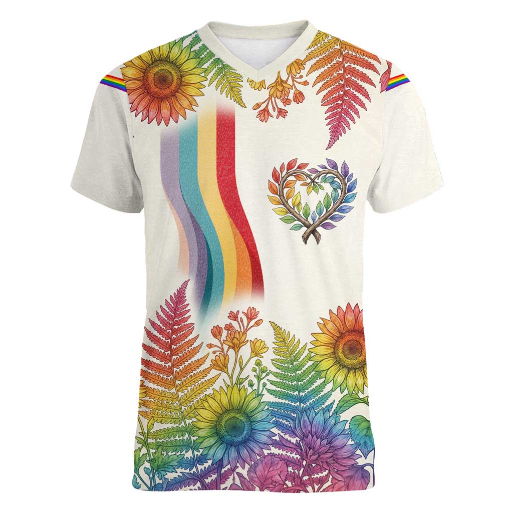 Love Blooms in Every Color Women V-Neck T-Shirt Nature Rainbow of Freedom