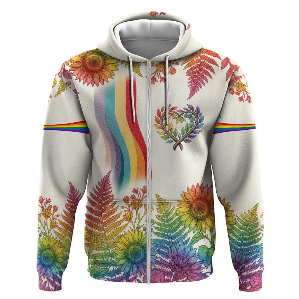 Love Blooms in Every Color Zip Hoodie Nature Rainbow of Freedom
