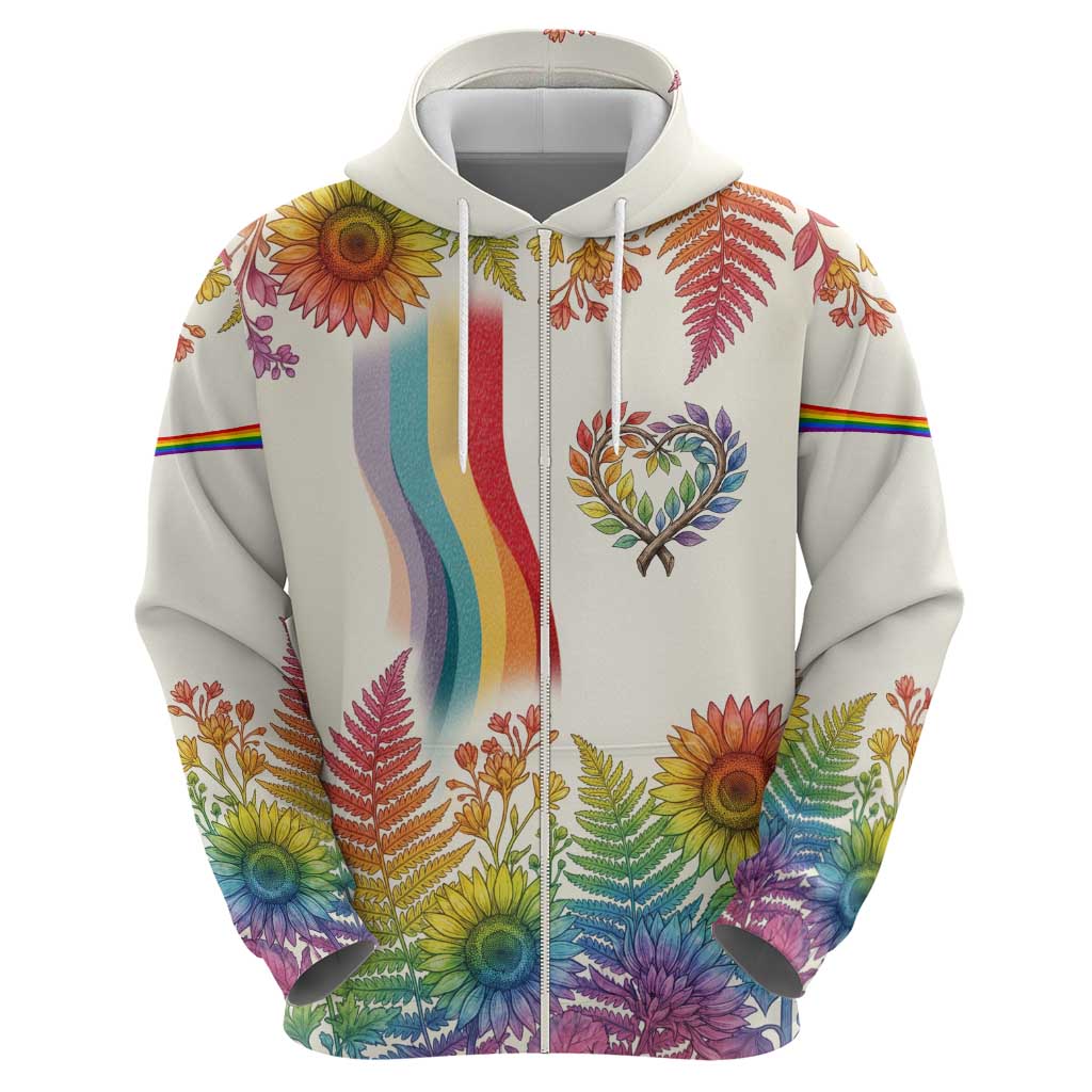 Love Blooms in Every Color Zip Hoodie Nature Rainbow of Freedom