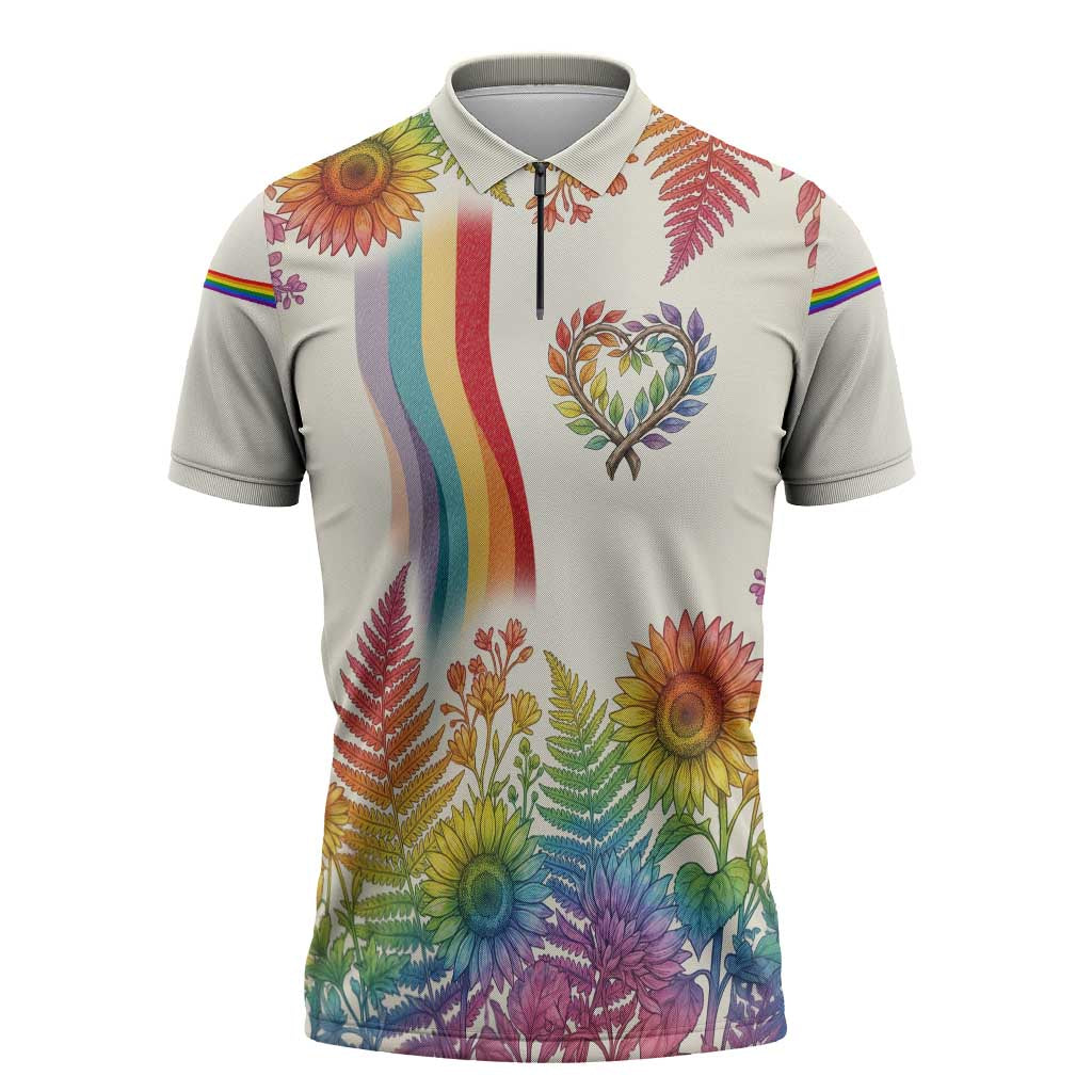 Love Blooms in Every Color Zipper Polo Shirt Nature Rainbow of Freedom