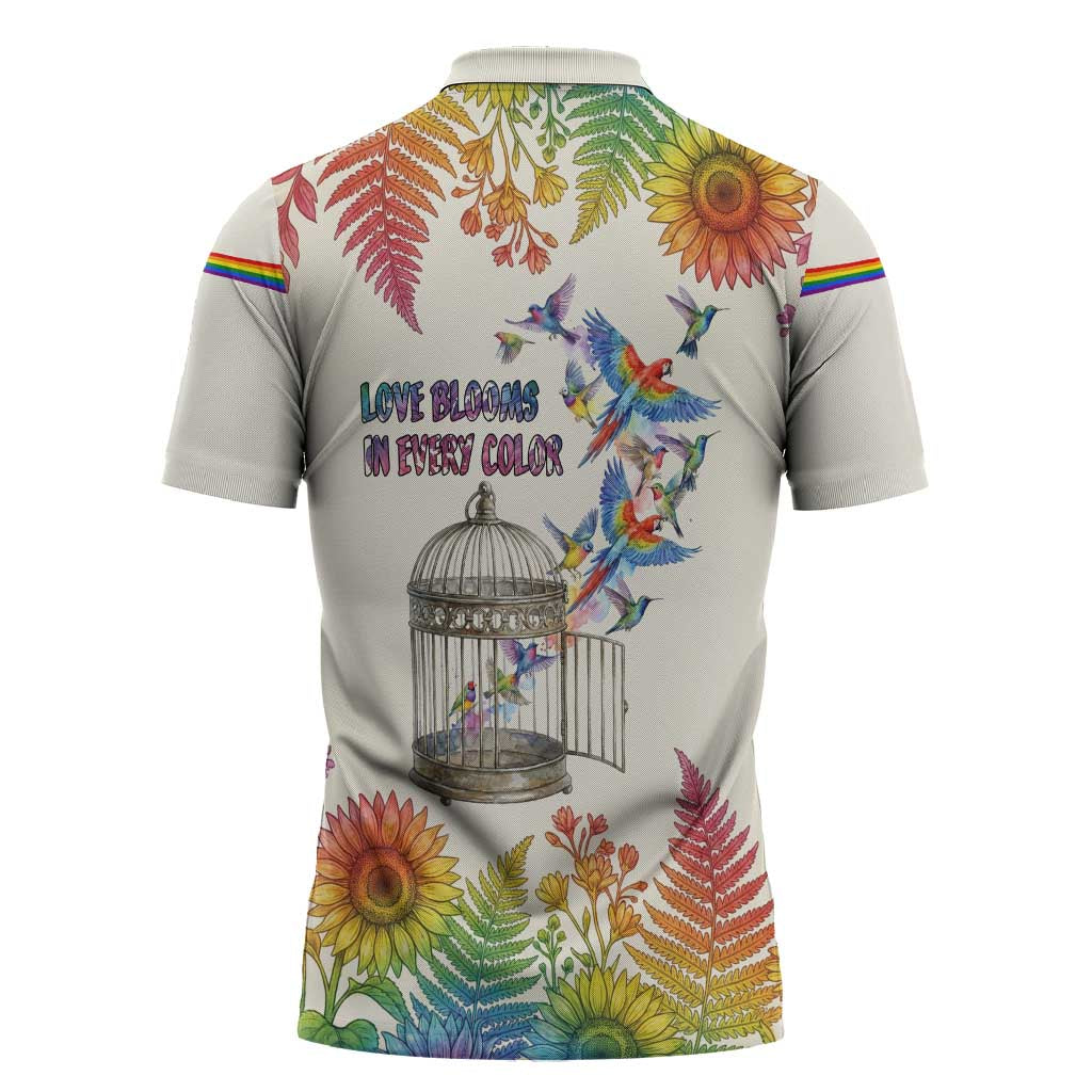 Love Blooms in Every Color Zipper Polo Shirt Nature Rainbow of Freedom