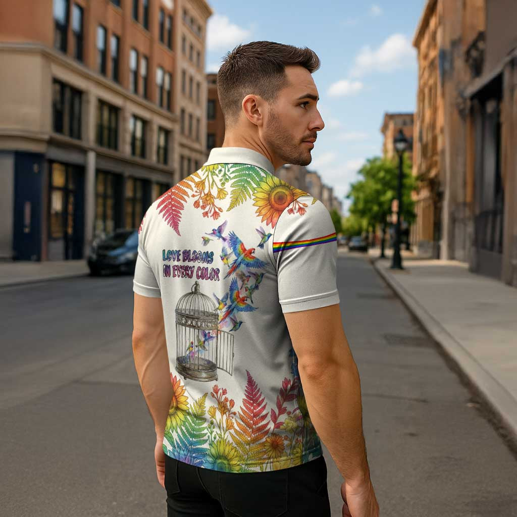 Love Blooms in Every Color Zipper Polo Shirt Nature Rainbow of Freedom