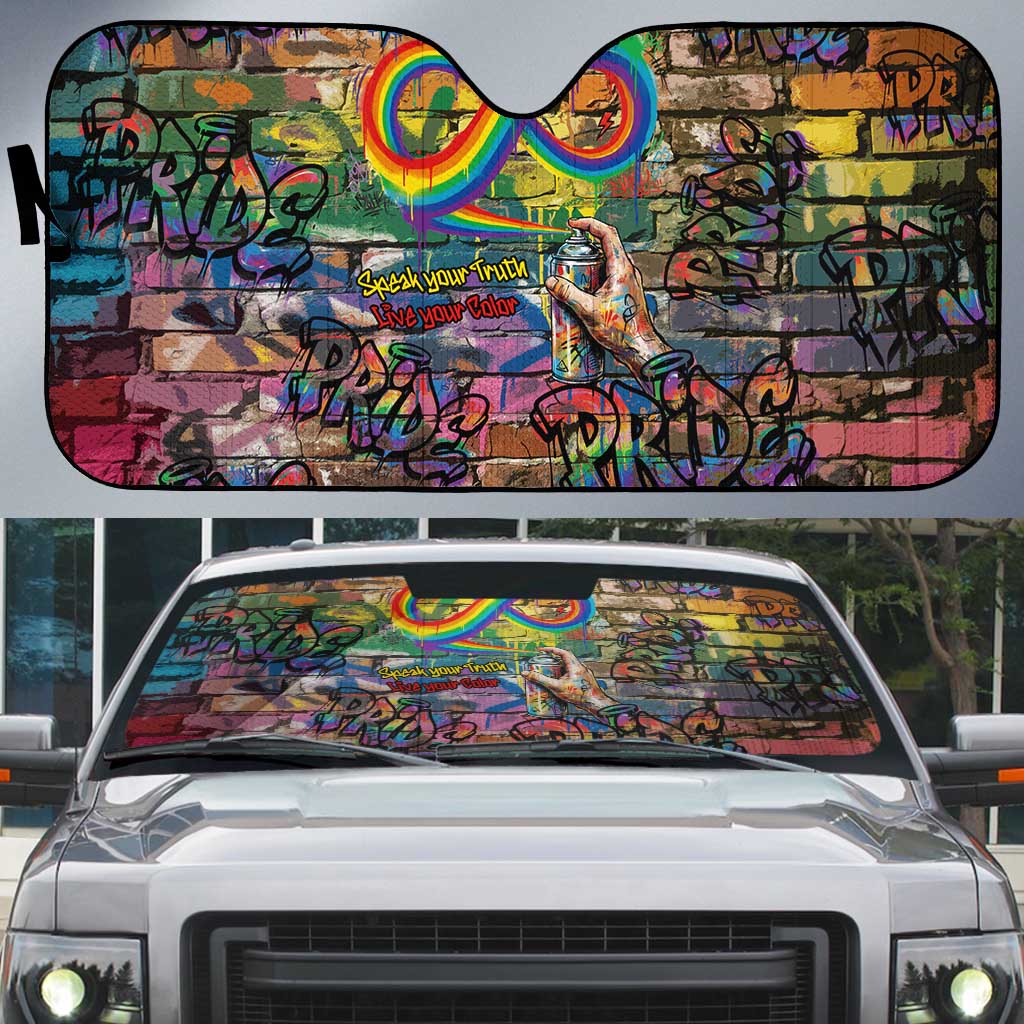 Pride Graffiti Wall Auto Sun Shade Speak Your Truth, Embrace Your Color