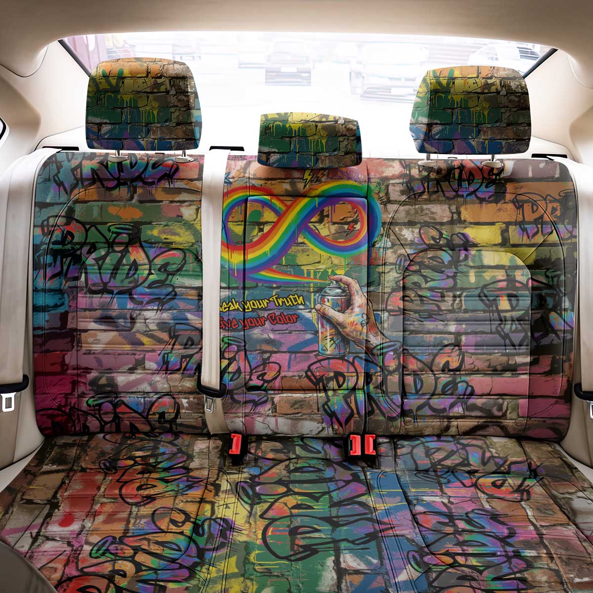 Pride Graffiti Wall Back Car Seat Cover Speak Your Truth, Embrace Your Color