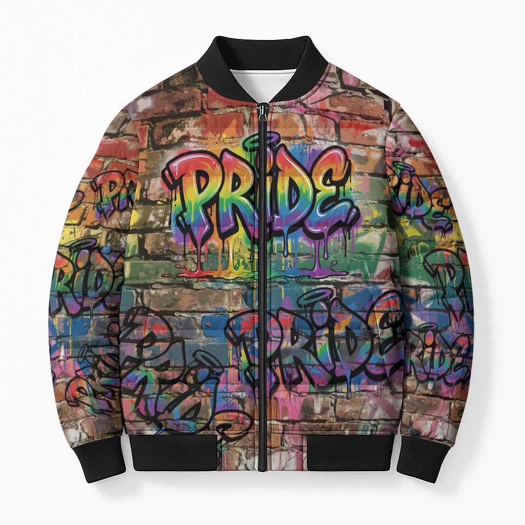 Pride Graffiti Wall Bomber Puffer Jacket Speak Your Truth, Embrace Your Color