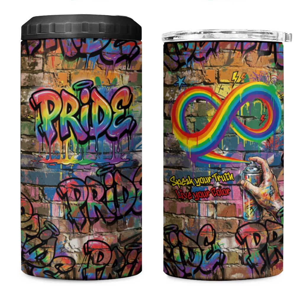 Pride Graffiti Wall 4 in 1 Can Cooler Tumbler Speak Your Truth, Embrace Your Color