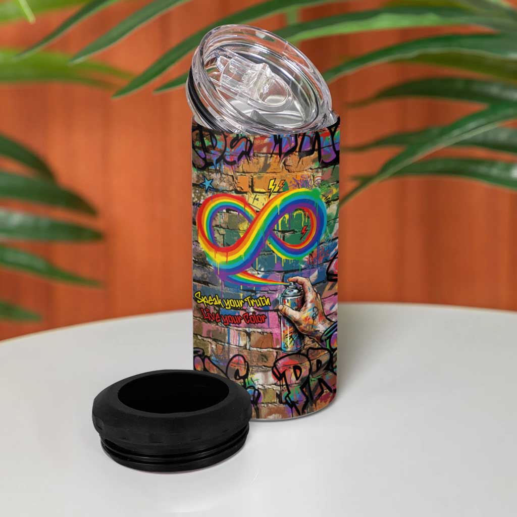 Pride Graffiti Wall 4 in 1 Can Cooler Tumbler Speak Your Truth, Embrace Your Color