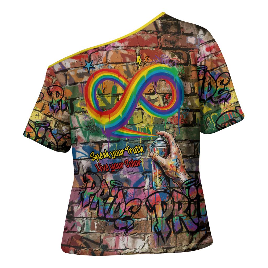 Pride Graffiti Wall Cross Shoulder Shirt Speak Your Truth, Embrace Your Color