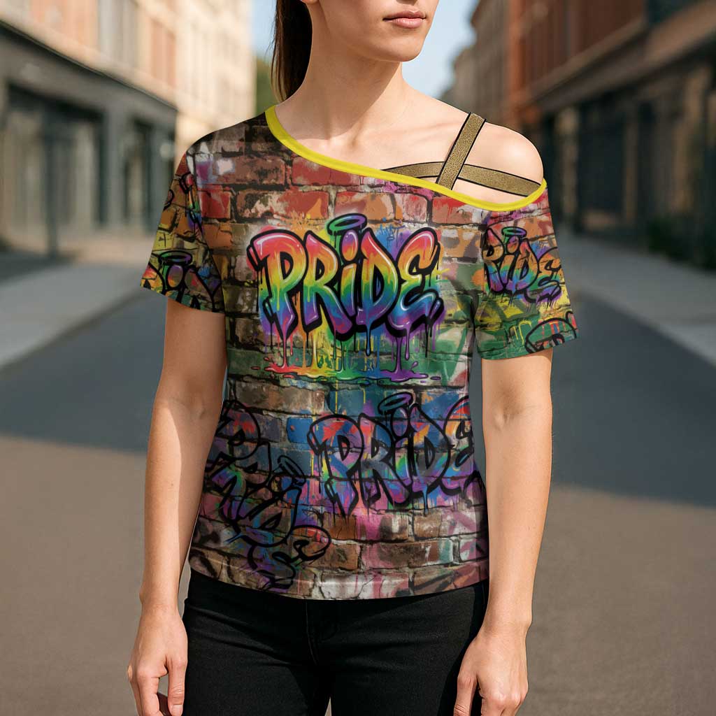Pride Graffiti Wall Cross Shoulder Shirt Speak Your Truth, Embrace Your Color