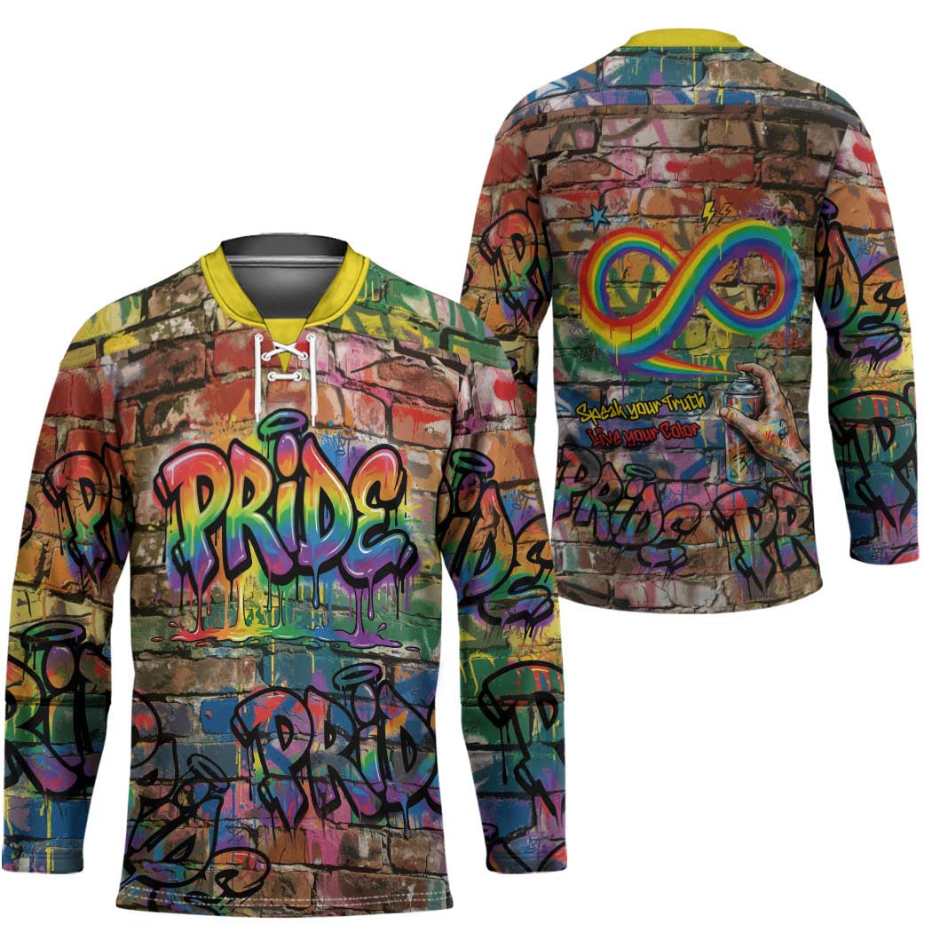 Pride Graffiti Wall Hockey Jersey Speak Your Truth, Embrace Your Color