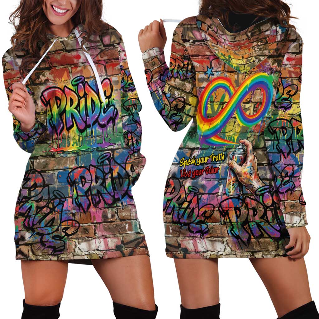 Pride Graffiti Wall Hoodie Dress Speak Your Truth, Embrace Your Color