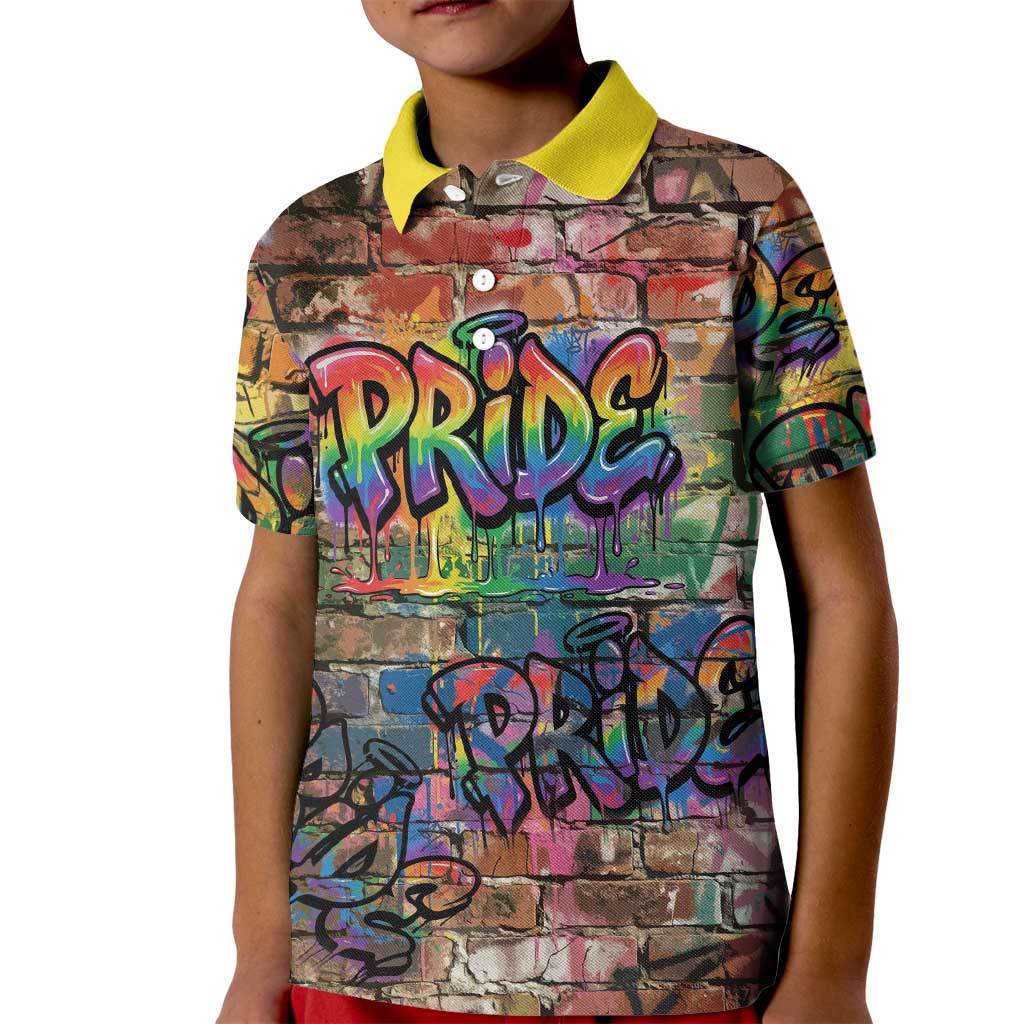 Pride Graffiti Wall Kid Polo Shirt Speak Your Truth, Embrace Your Color