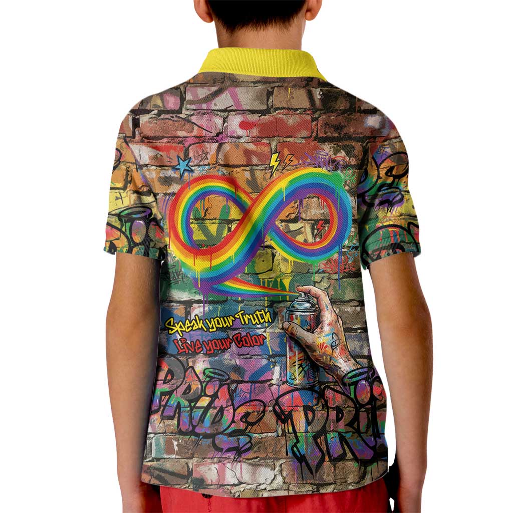 Pride Graffiti Wall Kid Polo Shirt Speak Your Truth, Embrace Your Color