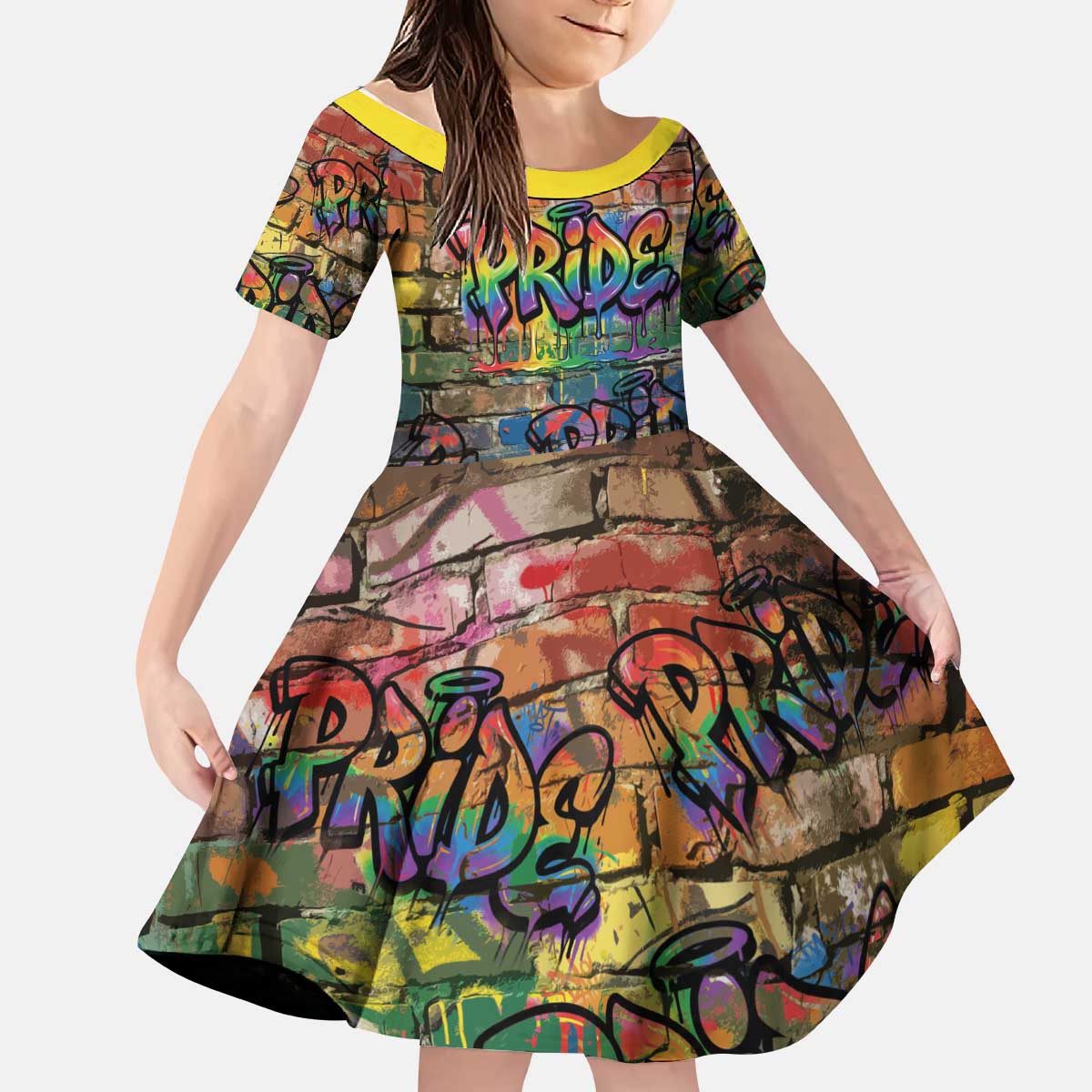 Pride Graffiti Wall Kid Short Sleeve Dress Speak Your Truth, Embrace Your Color