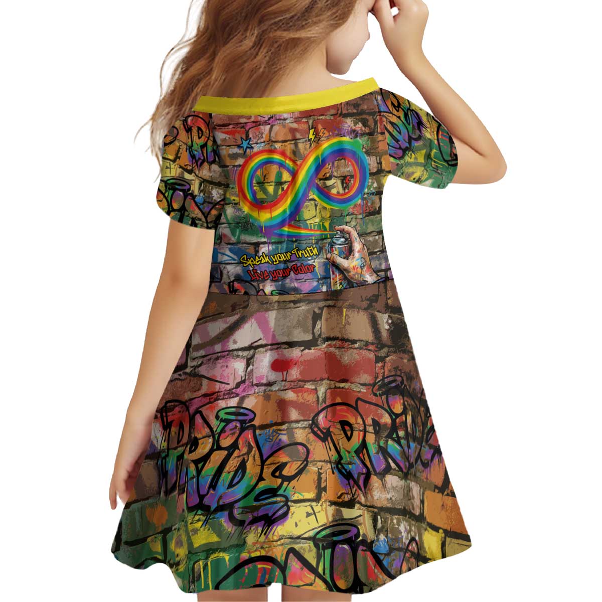 Pride Graffiti Wall Kid Short Sleeve Dress Speak Your Truth, Embrace Your Color