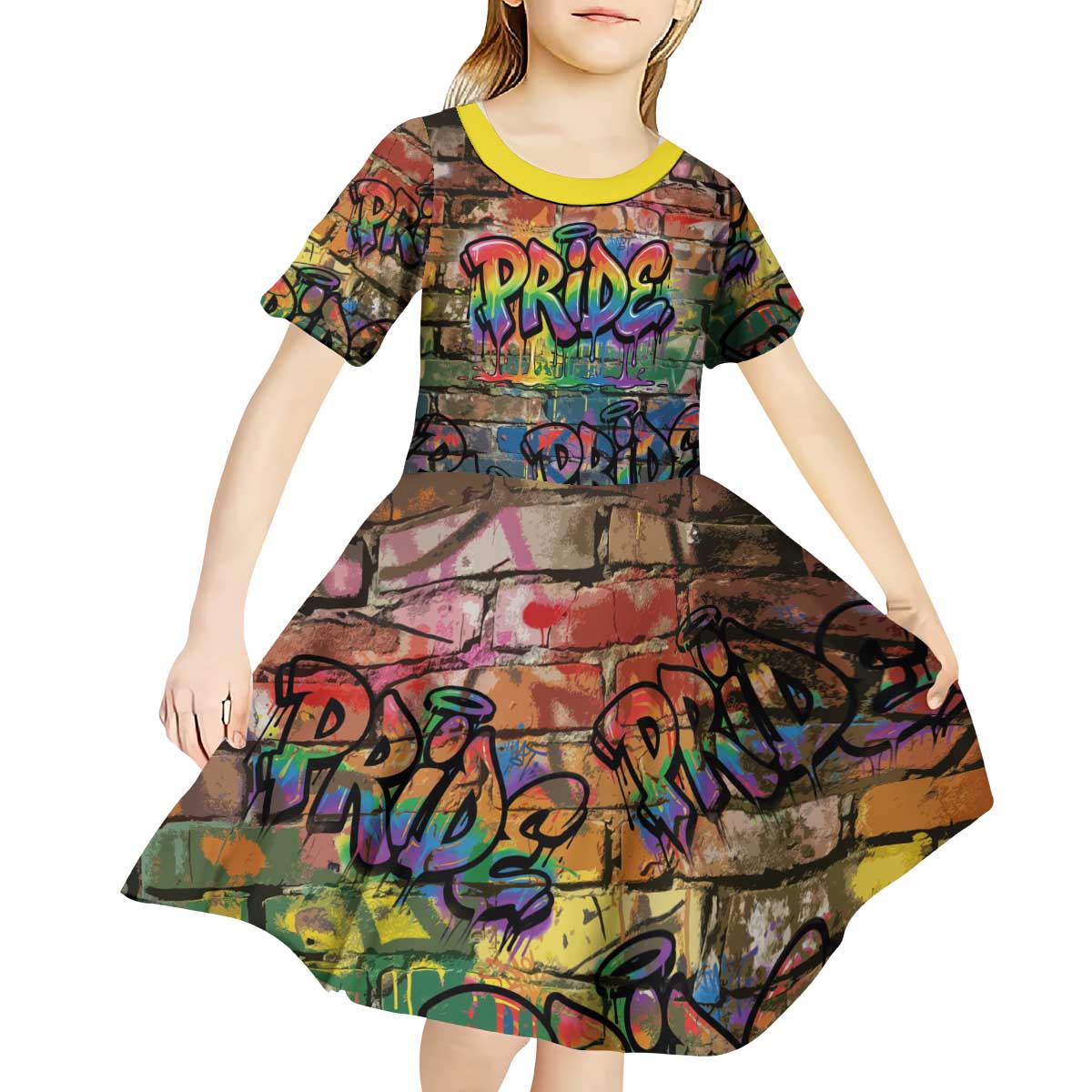 Pride Graffiti Wall Kid Short Sleeve Dress Speak Your Truth, Embrace Your Color